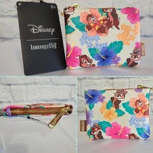 Loungefly Chip and Dale Rescue Rangers Floral Disney Coin Pouch Zip Wallet New